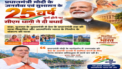 Photo of PM मोदी के जनसेवा एवं सुशासन के 25 वर्ष पूर्ण होने पर CM धामी ने दी बधाई